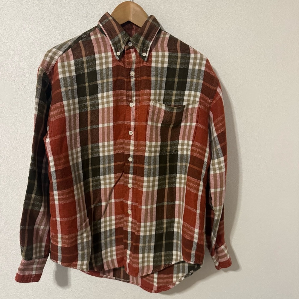 Vintage 90s GAP Heavyweight Flannel Button Down Long Sleeve Shirt Red Brown-M